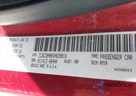 2013 Chrysler 200 Lx from USA, damaged, VIN 1C3CCBAB0DN639816